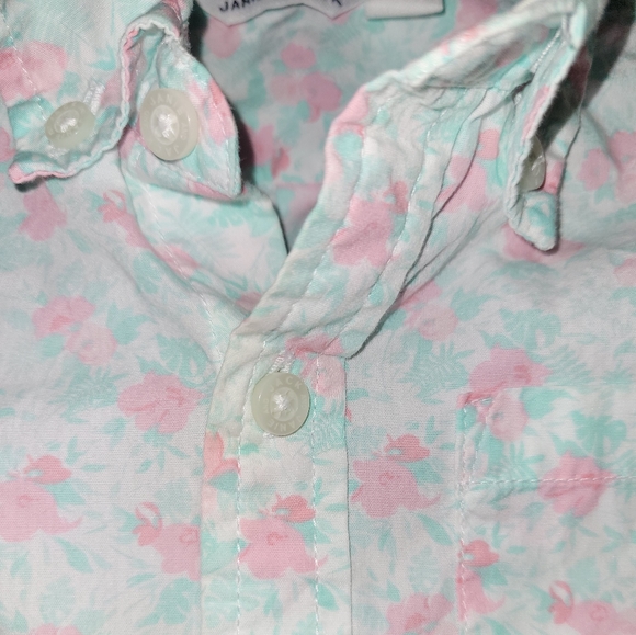 🌸 Janie and Jack Aqua Pink Tropical Cotton Button Down Short Sleeved Shirt - Picture 3 of 8